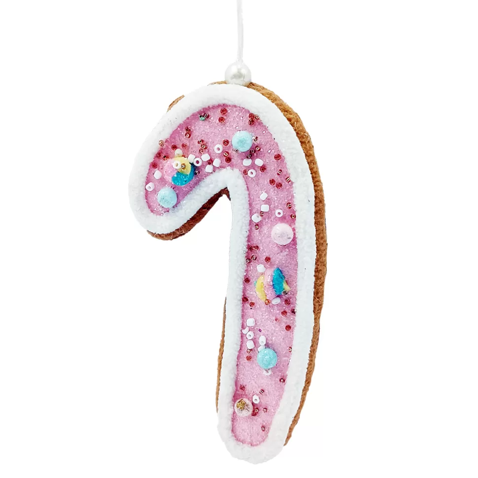 Christmas Forever ORN CANDY SRINKLE CANE 6.5″ PINK/BROWN W/ GLITTER & BEADS
