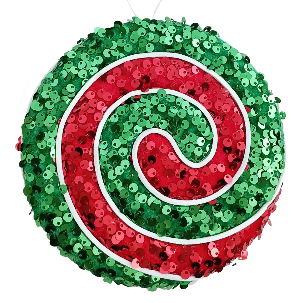 Christmas Forever ORN CANDY SWIRL 6″ RED/GREEN SEQUINS