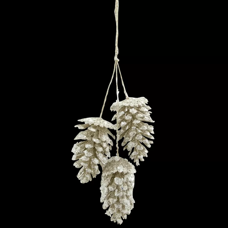 Christmas Forever ORN CHAMPAGNE PINECONES X3 16″ CHAMP. & ICE GLTR.