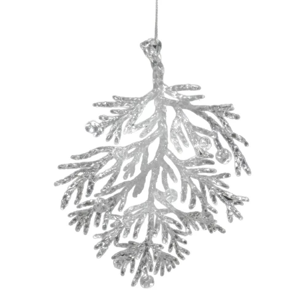 Christmas Forever ORN CLEAR FROST PINE BRANCH 5.75″ W/ ICE WHITE GLITTER