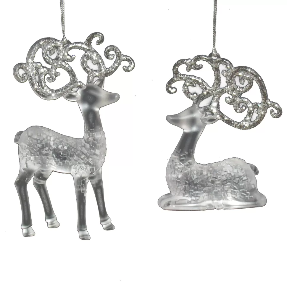 Christmas Forever ORN CLEAR FROST REINDEER 4.5″ & 6″ W/ SILVER GLITTER 2ASSTD.