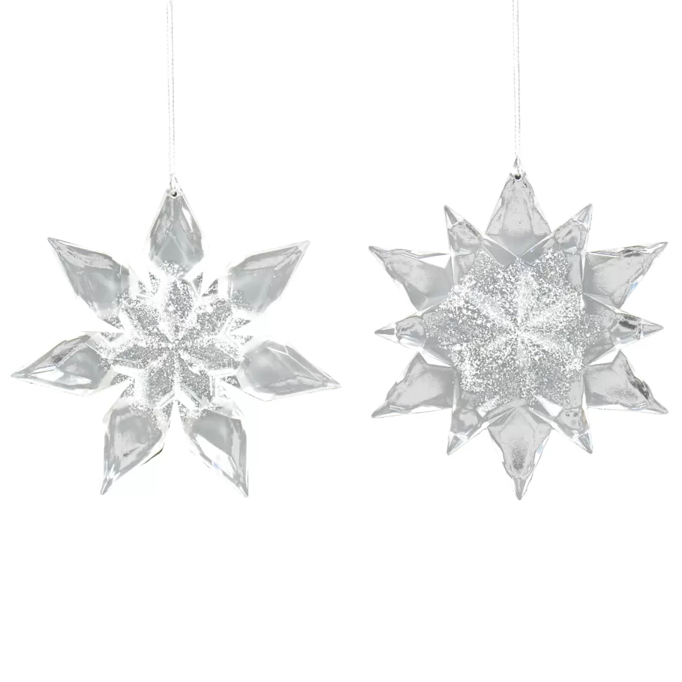 Christmas Forever ORN CLEAR FROST SNOWFLAKE 4.75″ & 5″ W/ ICE WHITE GLITTER, 2 ASSTD.