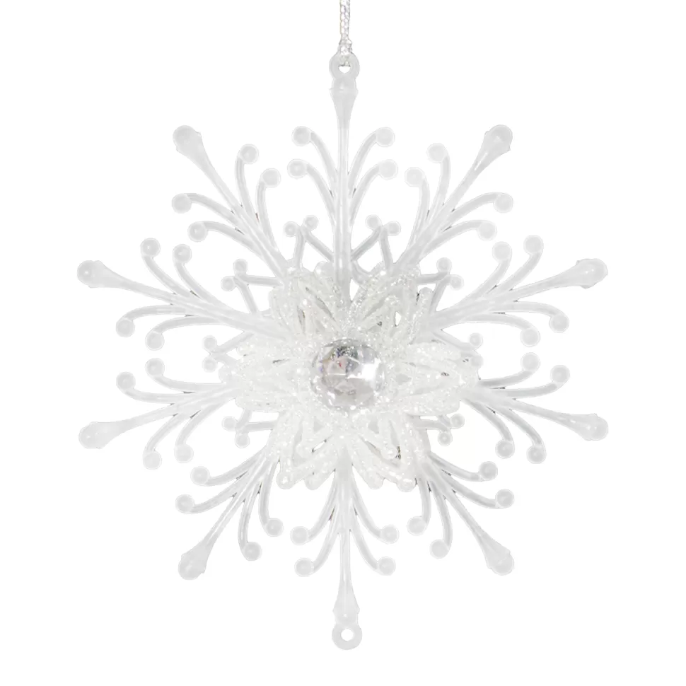 Christmas Forever ORN CLEAR FROST SNOWFLAKE 5″ W/ JEWEL & BRIGHT SLV. GLTR.