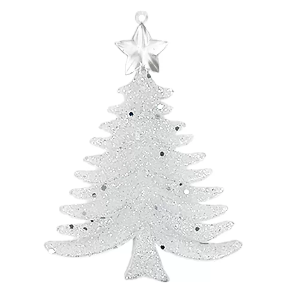 Christmas Forever ORN CLEAR FROST TREE W/ STAR 5″ W/ GLTR.
