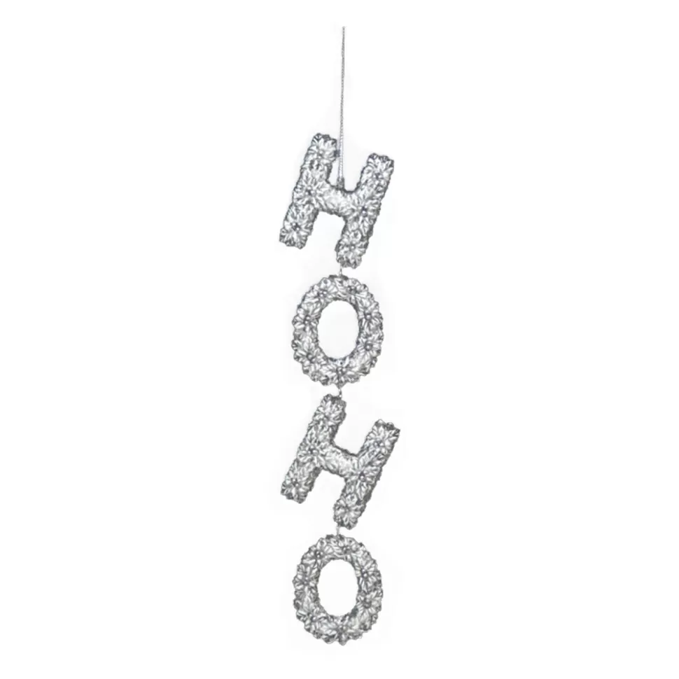 Christmas Forever ORN CLEAR “HO HO” STRING 7″ W/ WHITE & SILVER GLITTER
