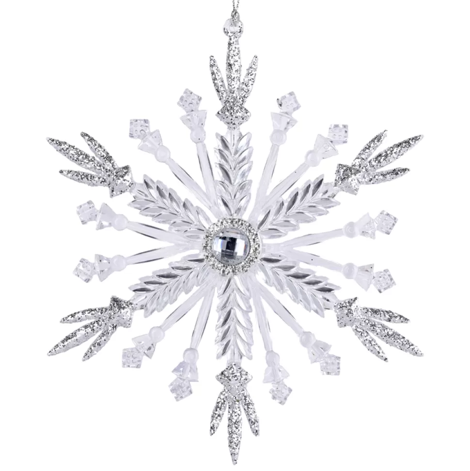 Christmas Forever ORN CLEAR SILVER SNOWFLAKE 5.5″ W/ GLITTER
