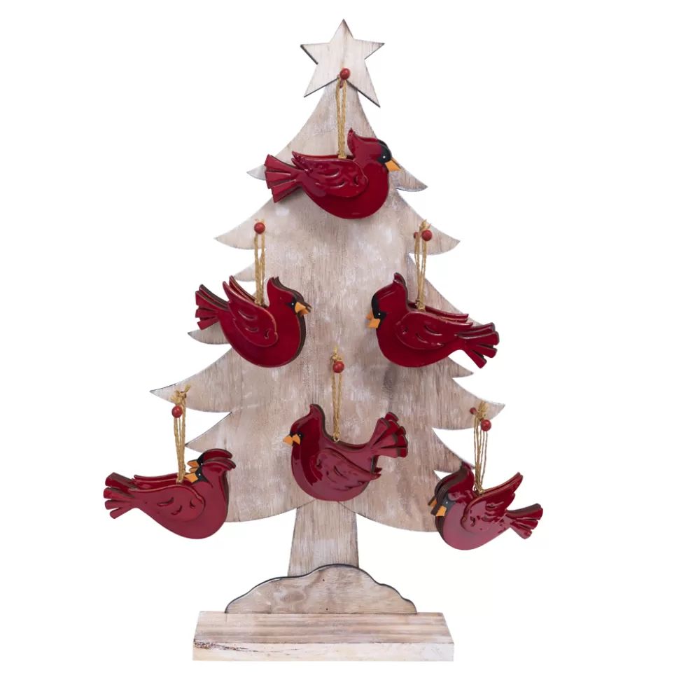 Christmas Forever ORN DSP WOODEN CARDINAL 5″ RED W/ DISPLAY 6/S