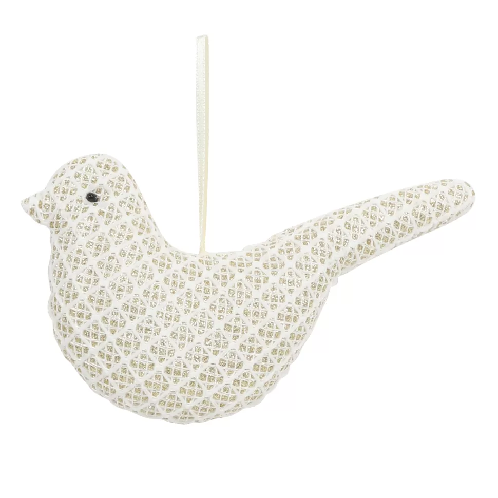 Christmas Forever ORN FABRIC BIRD 3.5″ CREAM/GOLD