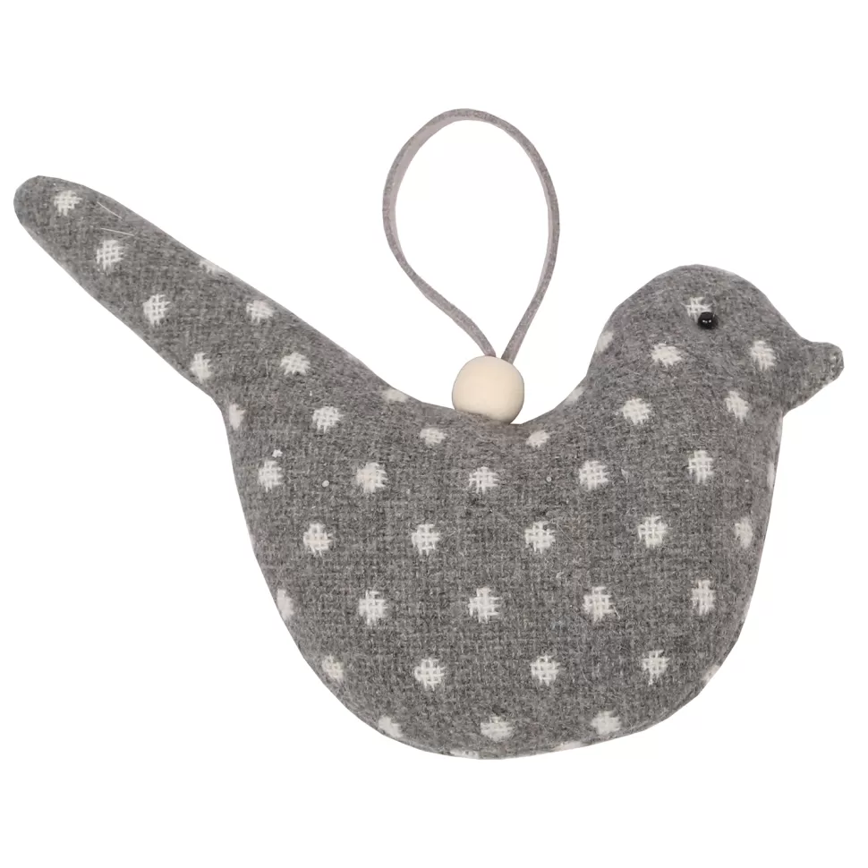 Christmas Forever ORN FABRIC BIRD 3.5″ GREY WITH DOTS