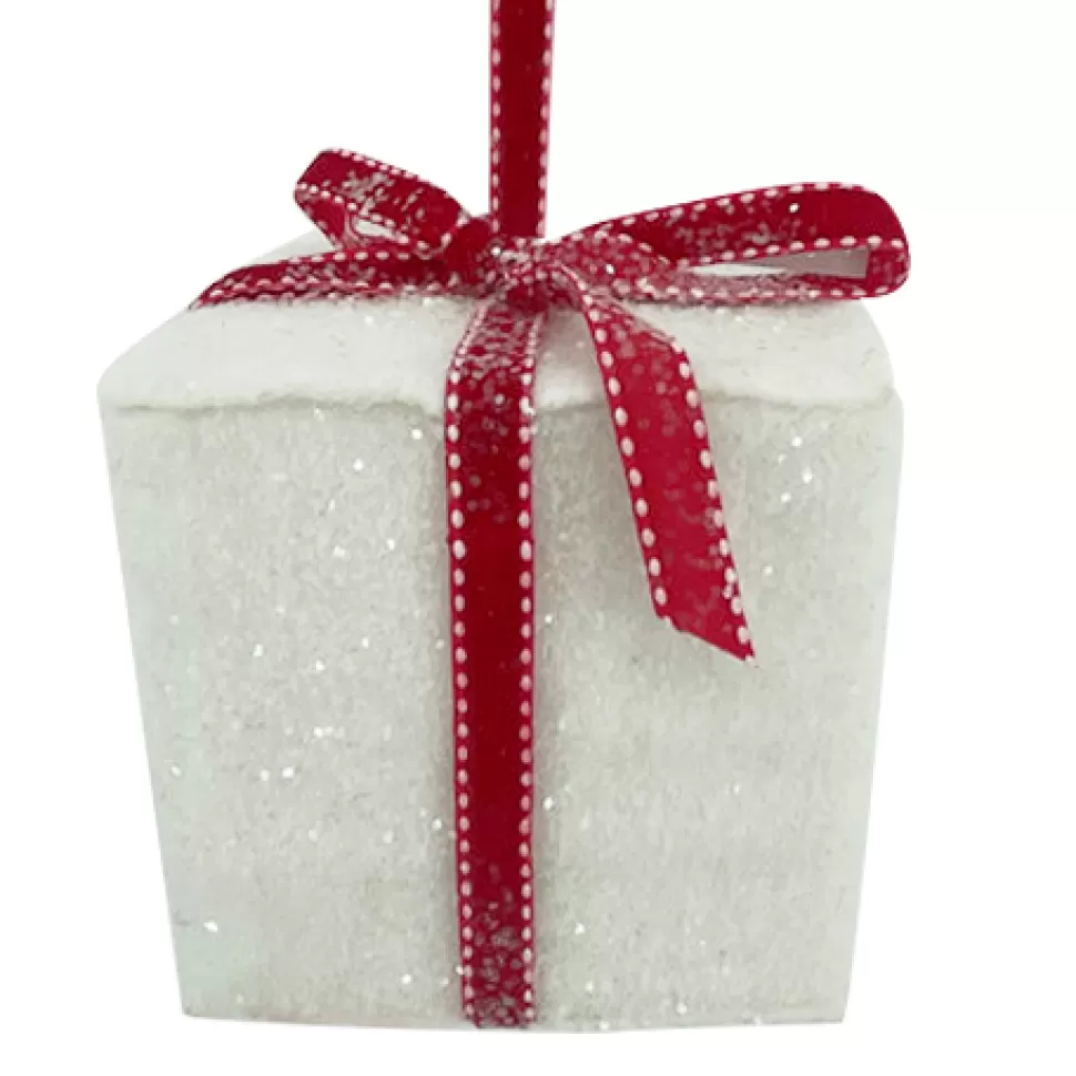 Christmas Forever ORN FABRIC GIFT BOX 3.5″x3.5″ RED/WHITE FROSTED/GLITTER