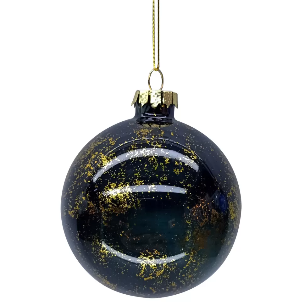 Christmas Forever ORN GLASS BALL 3″ BLACK SHINY W/ GOLD SPRINKLE