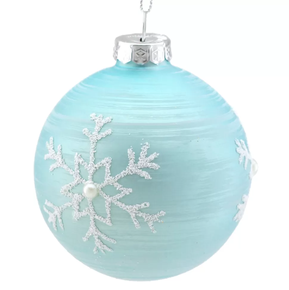 Christmas Forever ORN GLASS BALL 3″ BLUE- LIGHT W/ WHITESNOWFLAKES