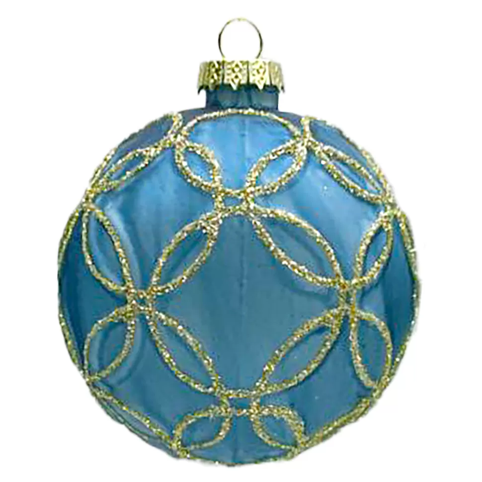 Christmas Forever ORN GLASS BALL 3″ BLUE MATT CIRCLE W/ SILVER GLITTER