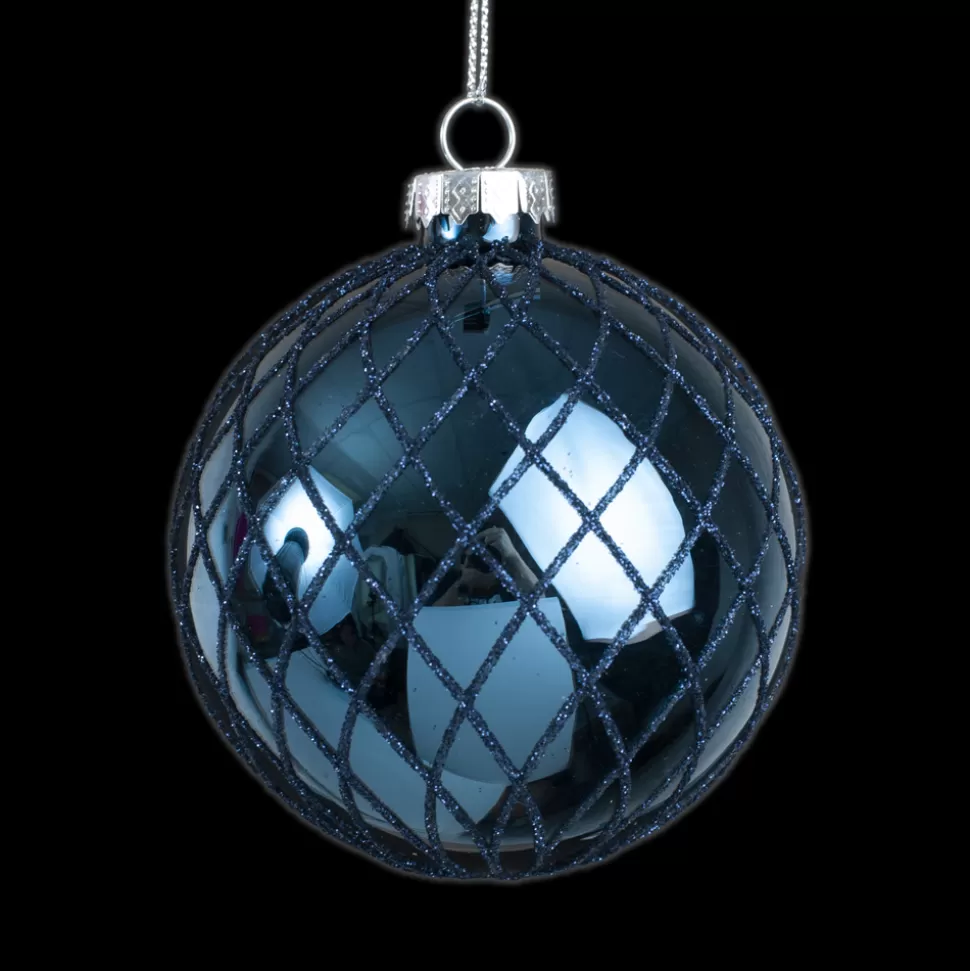 Christmas Forever ORN GLASS BALL 3″ BLUE- NAVY SHINY W/ BLUE DIAMOND GLITTER DESIGN