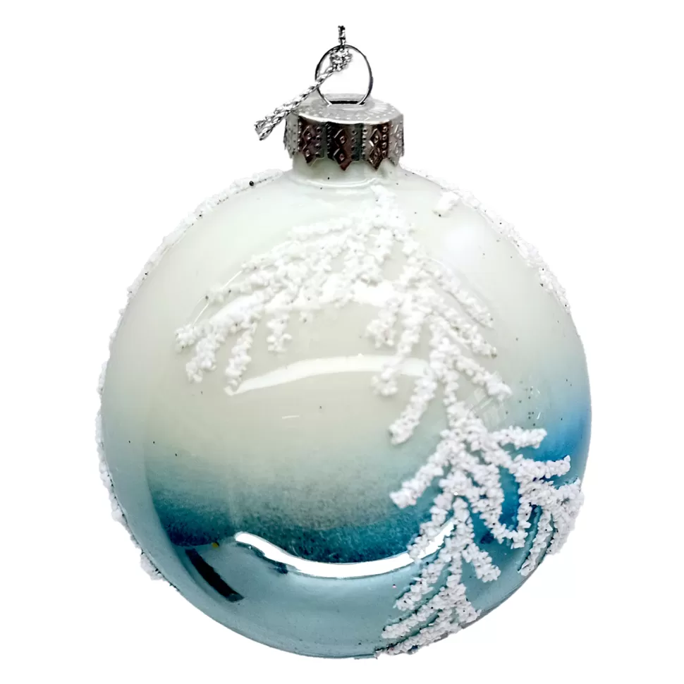 Christmas Forever ORN GLASS BALL 3″ BLUE PINE PATTERN IN FROSTED GLITTER