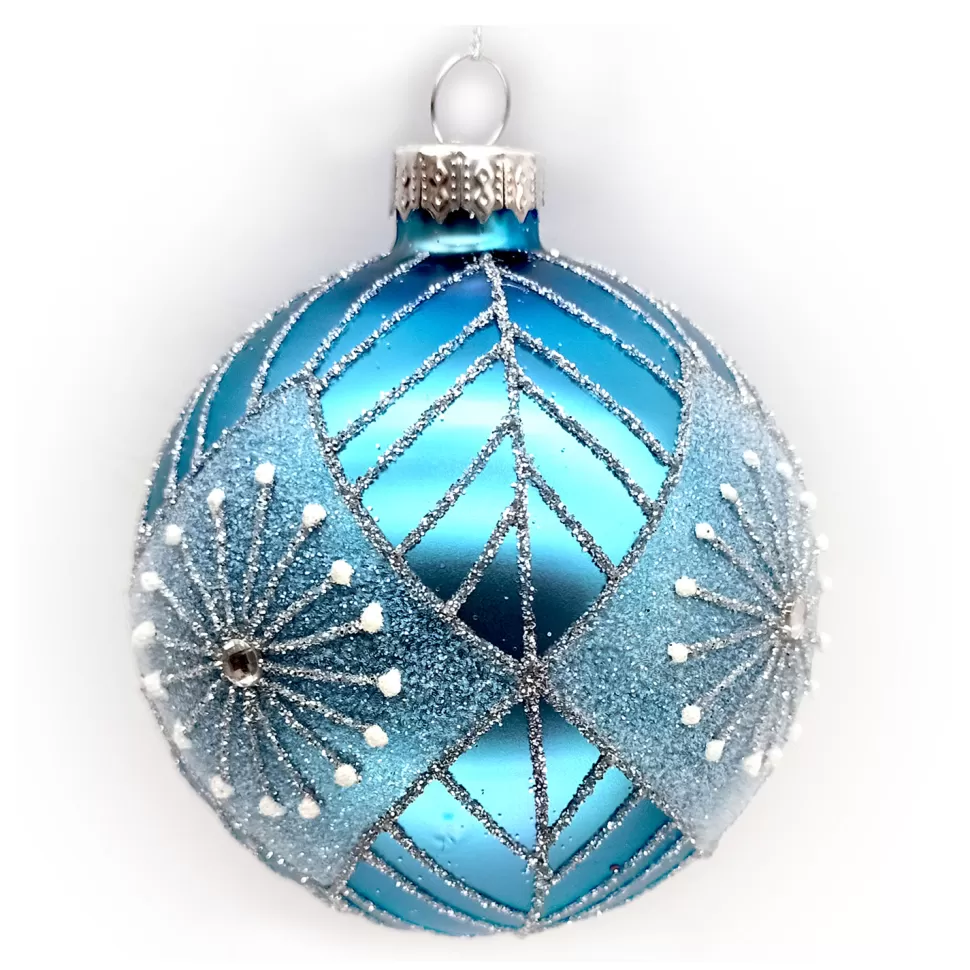 Christmas Forever ORN GLASS BALL 3″ BLUE W/ GLITTER STAR BURST PATTERN