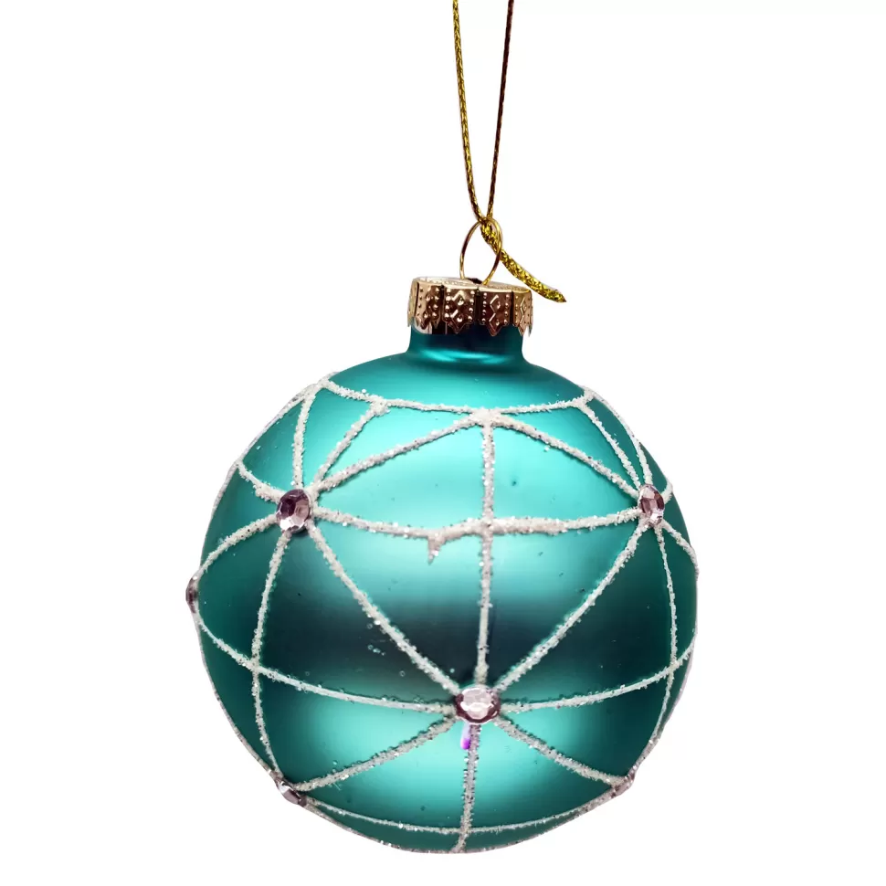 Christmas Forever ORN GLASS BALL 3″ BLUE-AQUA W/ICE AND GLITTER