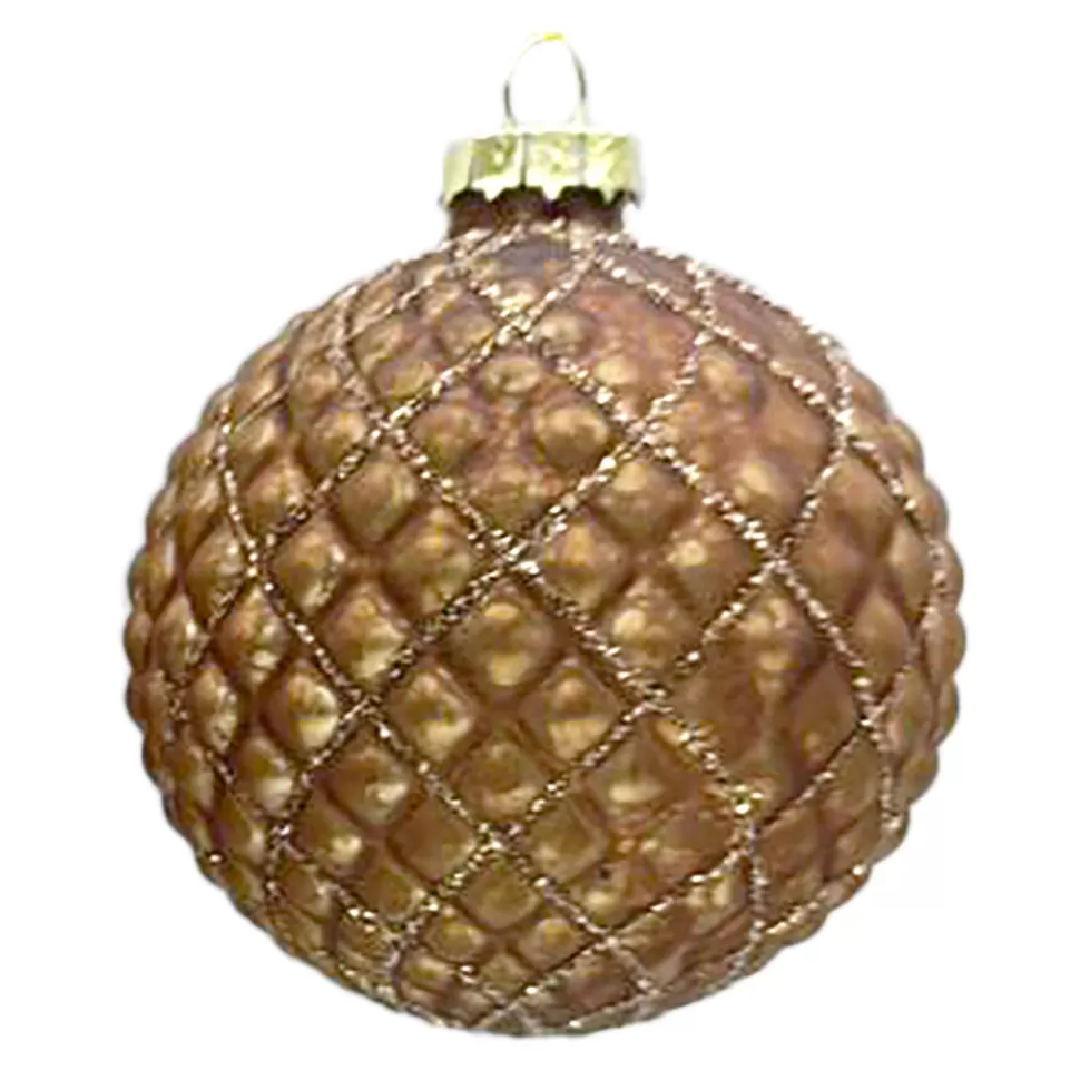 Christmas Forever ORN GLASS BALL 3″ BROWN MATT DIAMOND W/ GLITTER
