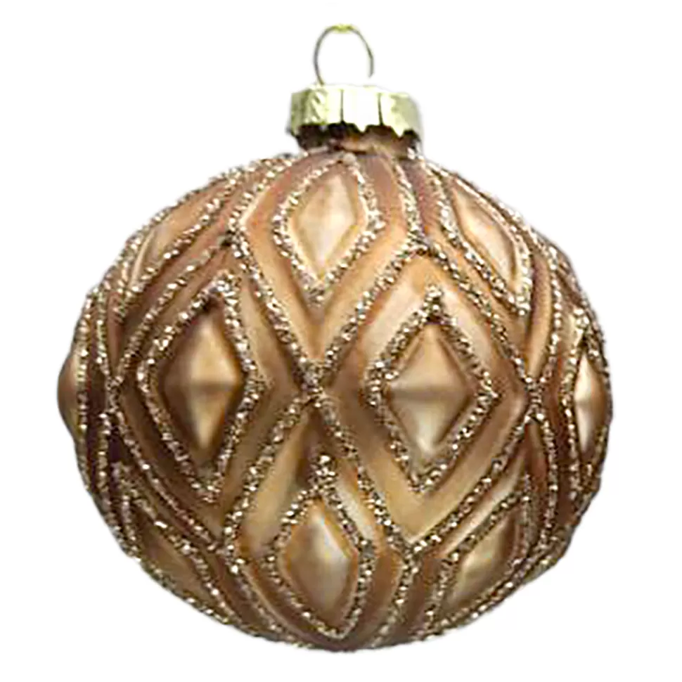 Christmas Forever ORN GLASS BALL 3″ BROWN MATT DIAMOND W/ GLITTER