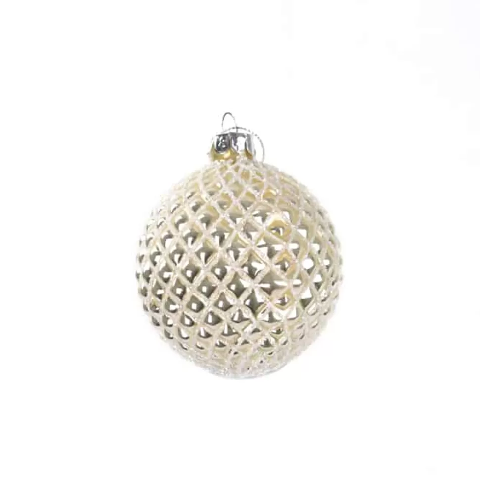 Christmas Forever ORN GLASS BALL 3″ CHAMPAGNE W/ DIAMOND PATTERN