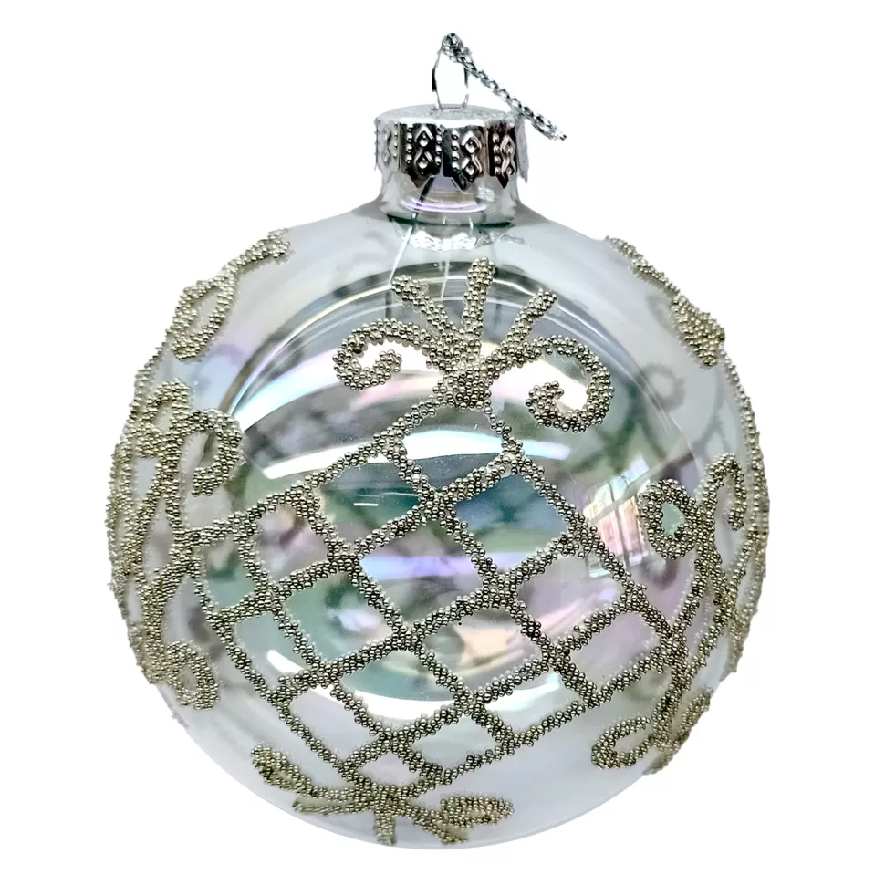 Christmas Forever ORN GLASS BALL 3″ CLEAR IRRD. W/GLITTER CELTIC PATTERN