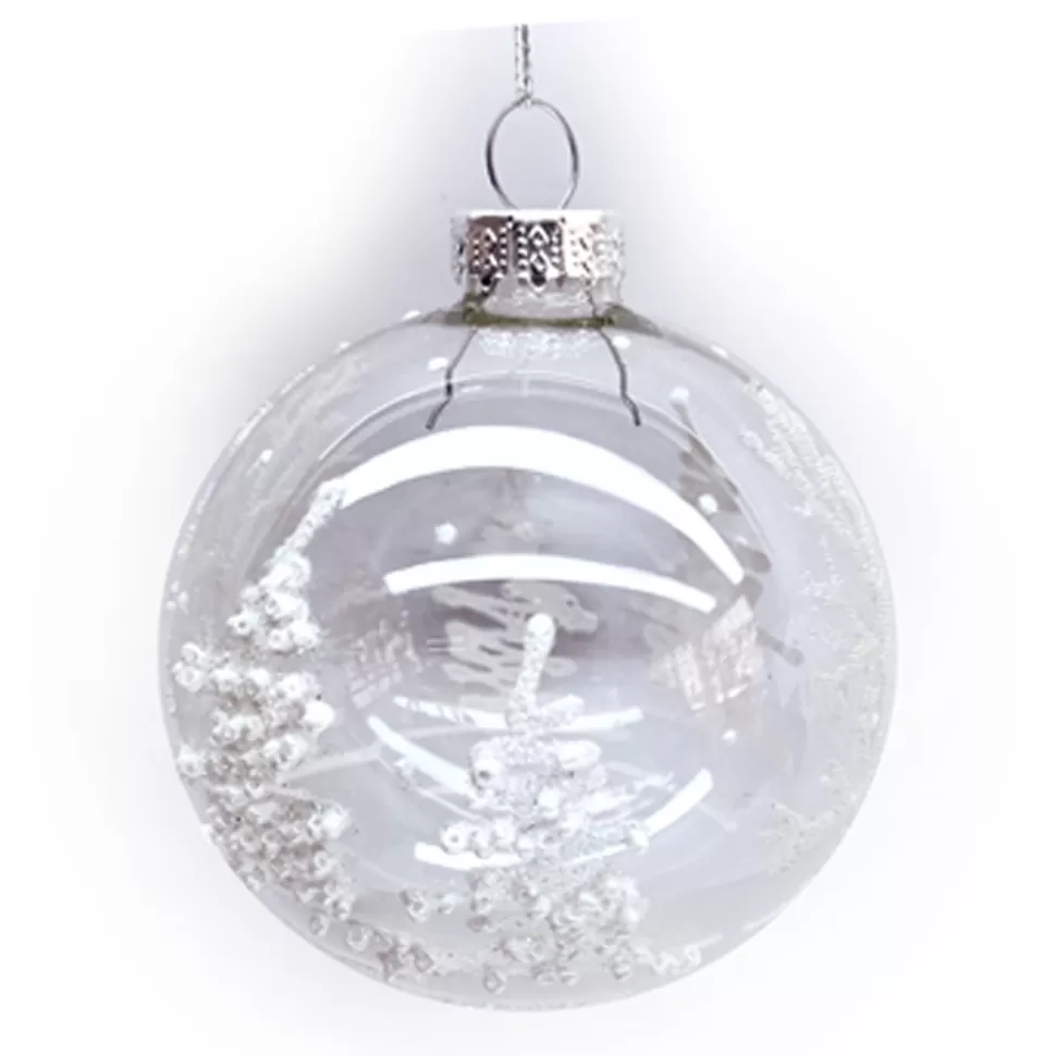 Christmas Forever ORN GLASS BALL 3″ CLEAR W/ GLITTER TREE PATTERN