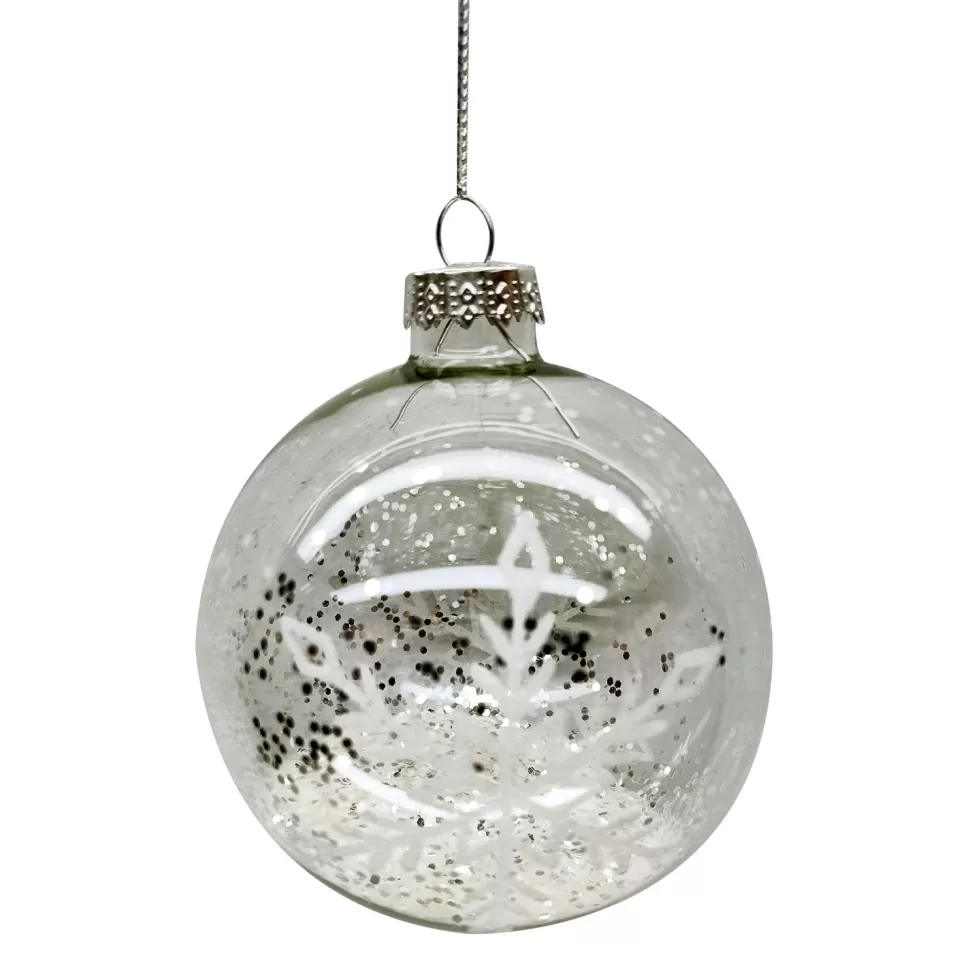 Christmas Forever ORN GLASS BALL 3″ CLEAR W/WHITE SNOWFLAKE PATTERN