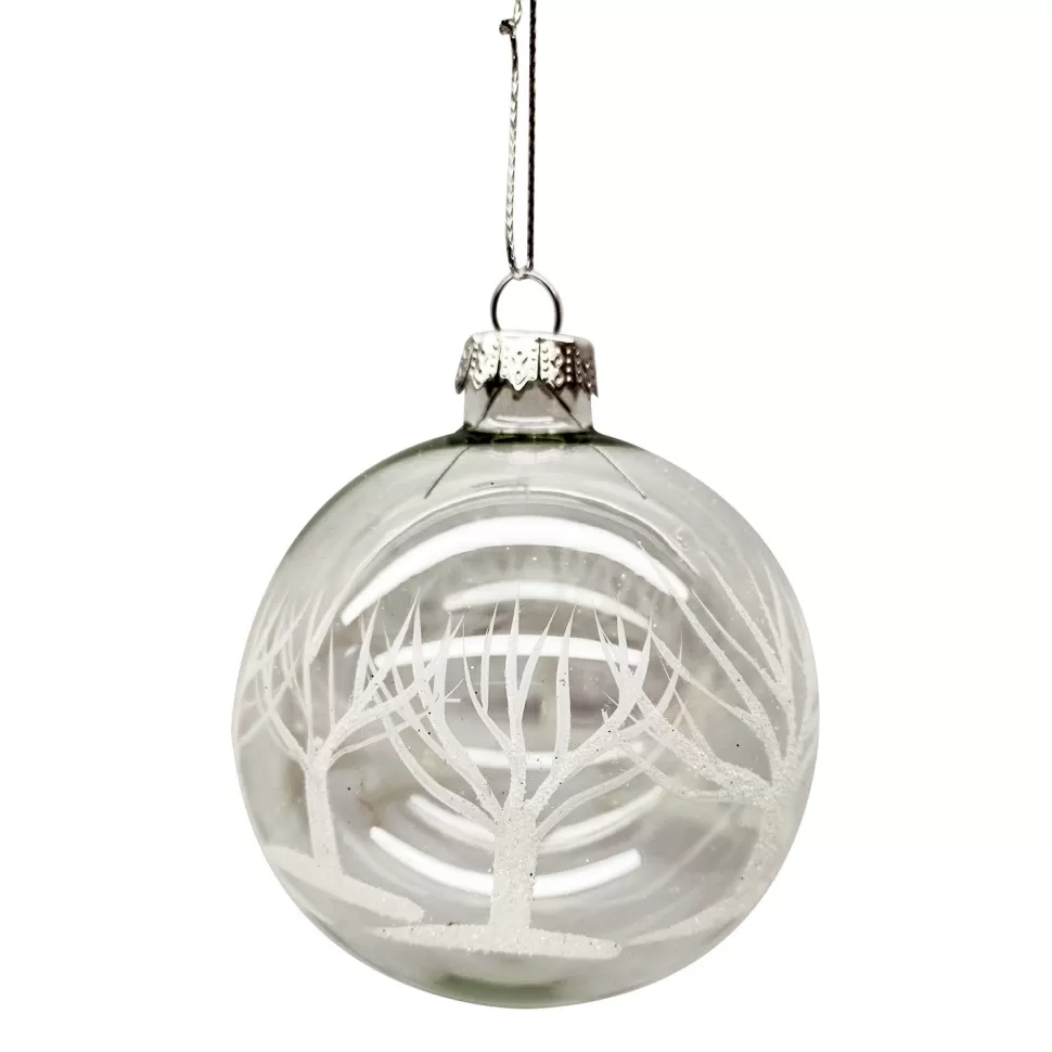 Christmas Forever ORN GLASS BALL 3″ CLEAR W/WHITE TREE PATTERN
