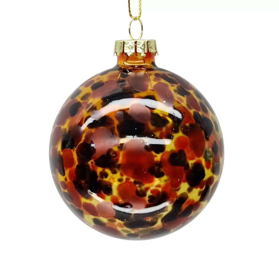 Christmas Forever ORN GLASS BALL 3″ COPPER-LEPOARD TIGER EYE PATTERN