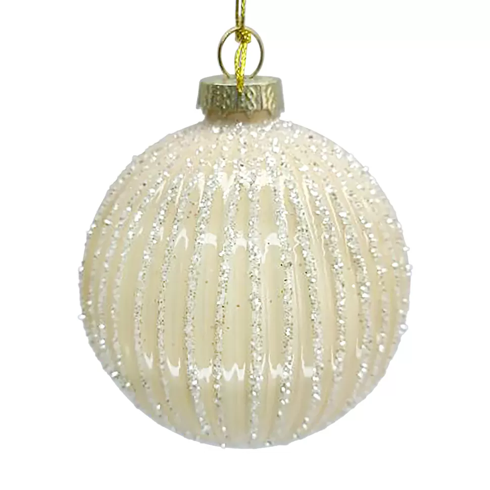 Christmas Forever ORN GLASS BALL 3″ CREAM PEARL MELON W/ GLITTER