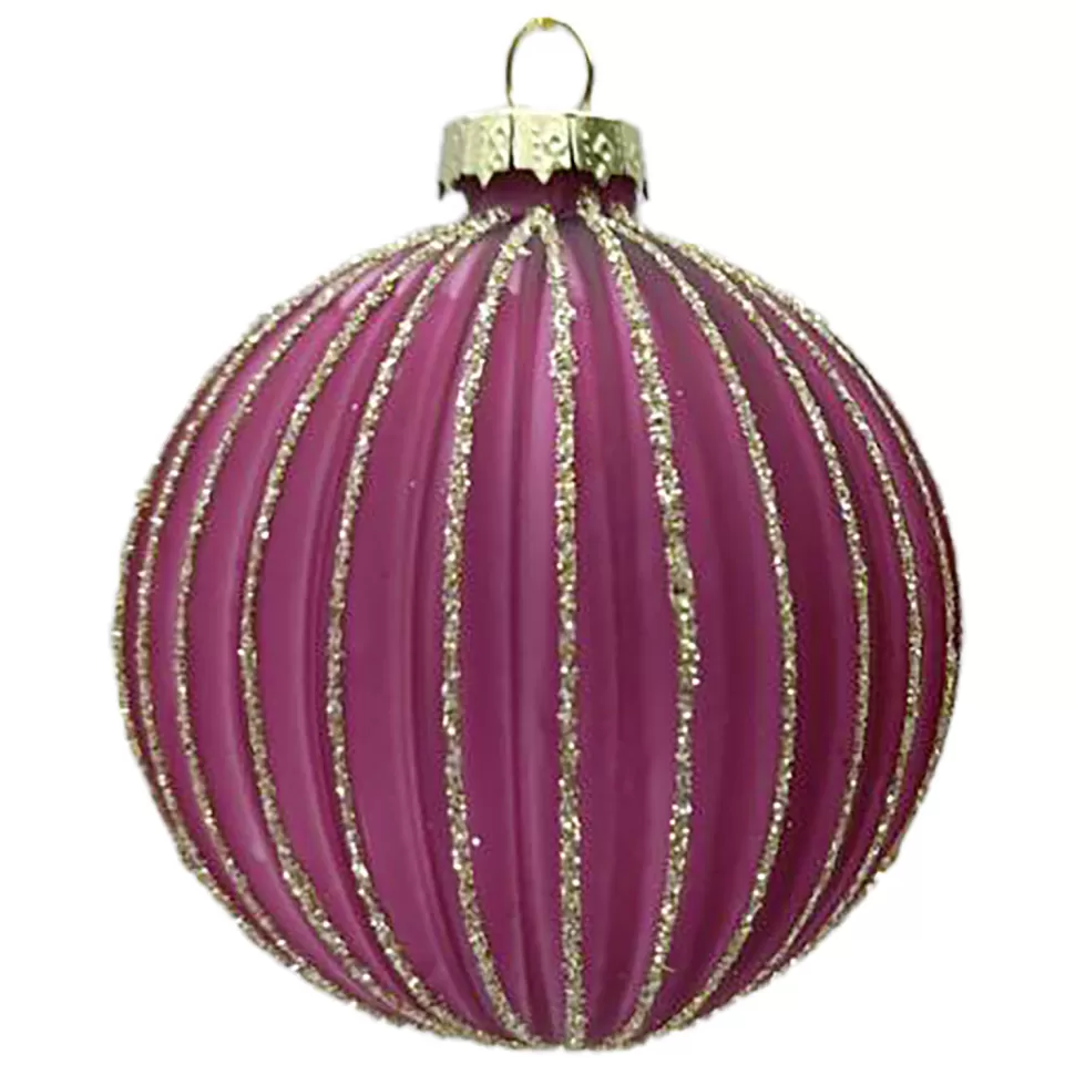 Christmas Forever ORN GLASS BALL 3″ DARK MAUVE MELON W/ CHAMPAGNE GLITTER