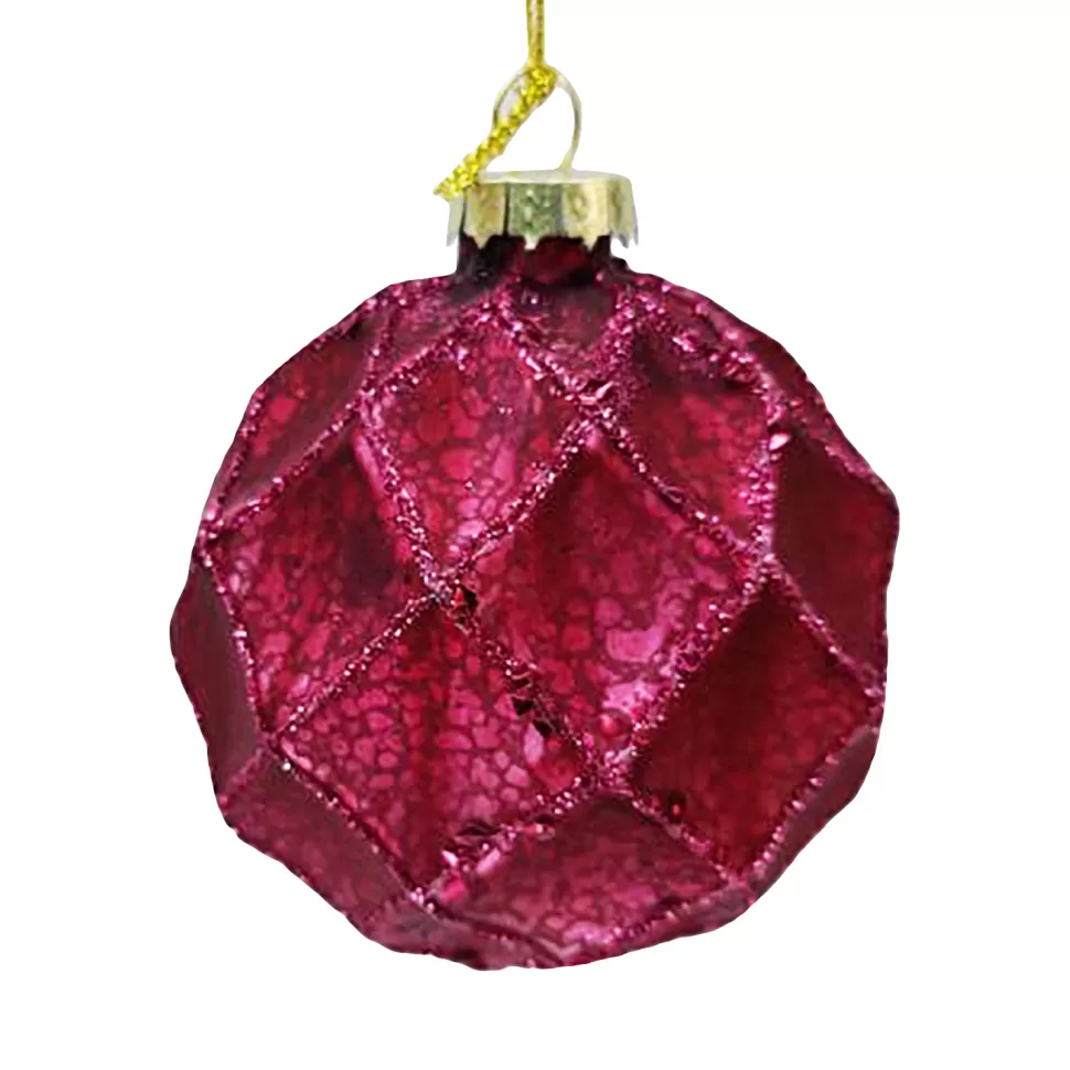 Christmas Forever ORN GLASS BALL 3″ FUSCHIA MATT DIAMOND W/ GLITTER