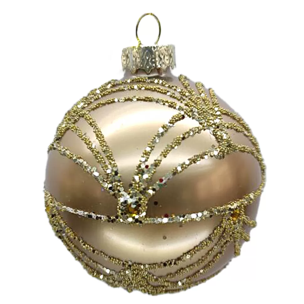 Christmas Forever ORN GLASS BALL 3″ GOLD MATT SCALLOP W/ GLITTER