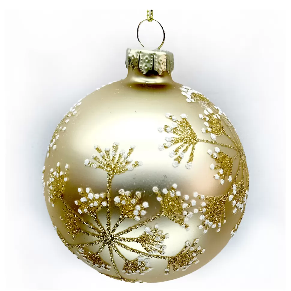 Christmas Forever ORN GLASS BALL 3″ GOLD MATTE W/ SNOWFLAKE GLITTER
