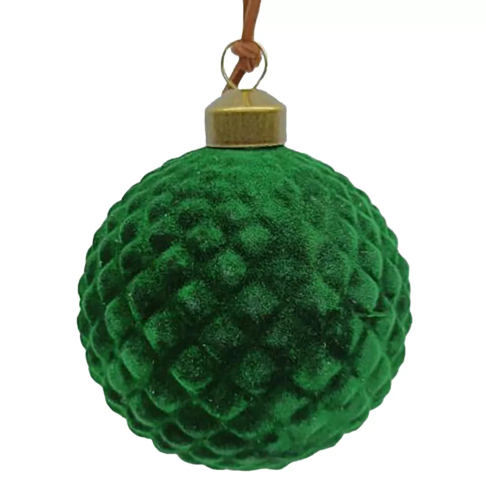 Christmas Forever ORN GLASS BALL 3″ GREEN EMERALD W/ DIAMOND FLOCKED