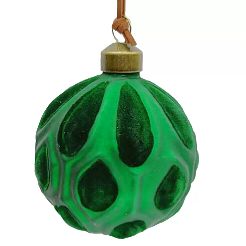 Christmas Forever ORN GLASS BALL 3″ GREEN EMERALD W/ DROPLET FLOCKING