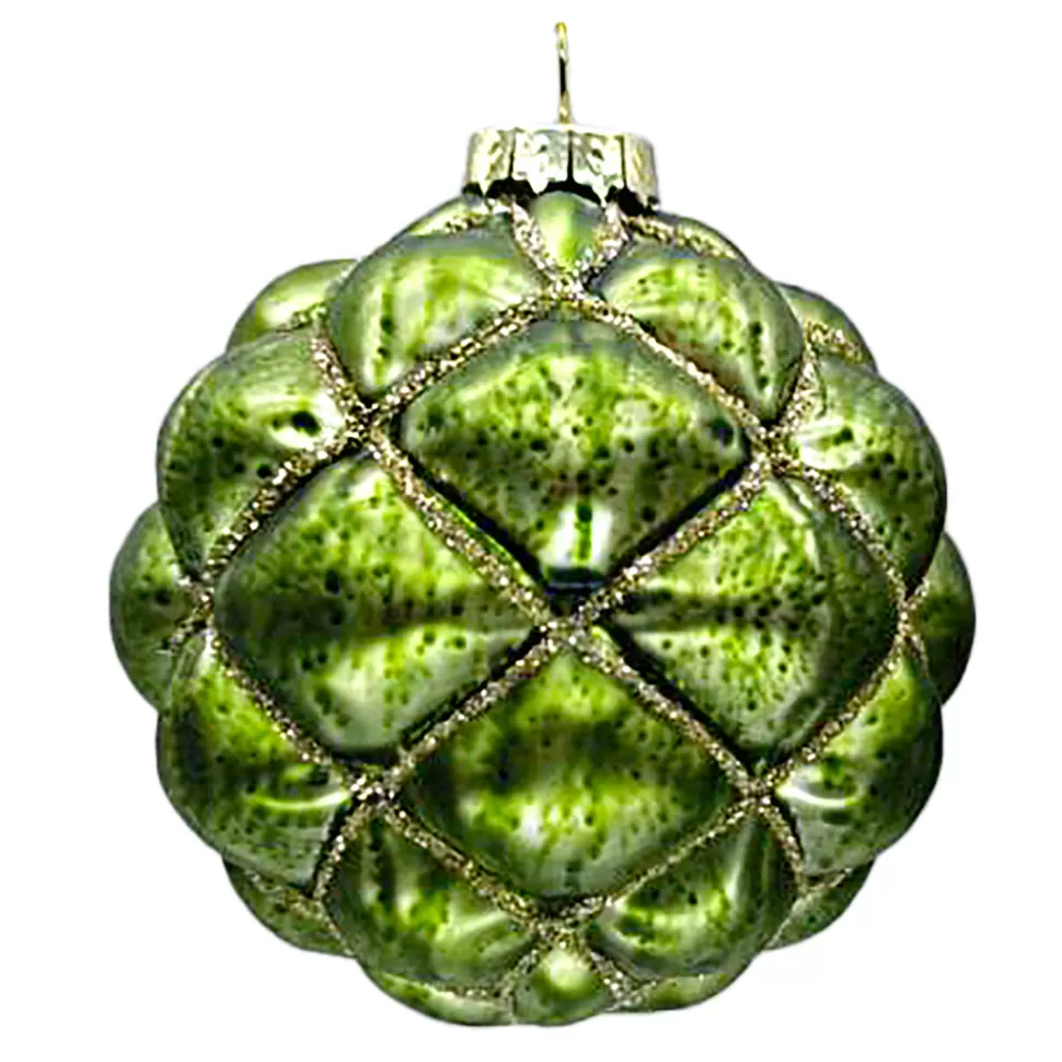 Christmas Forever ORN GLASS BALL 3″ GREEN FOREST BUBBLE W/ CHAMPAGNE GLITTER