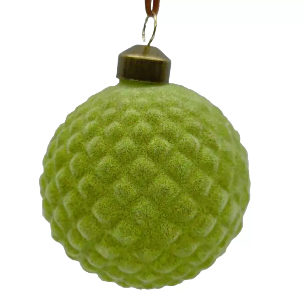 Christmas Forever ORN GLASS BALL 3″ GREEN LITE W/ DIAMOND FLOCKED