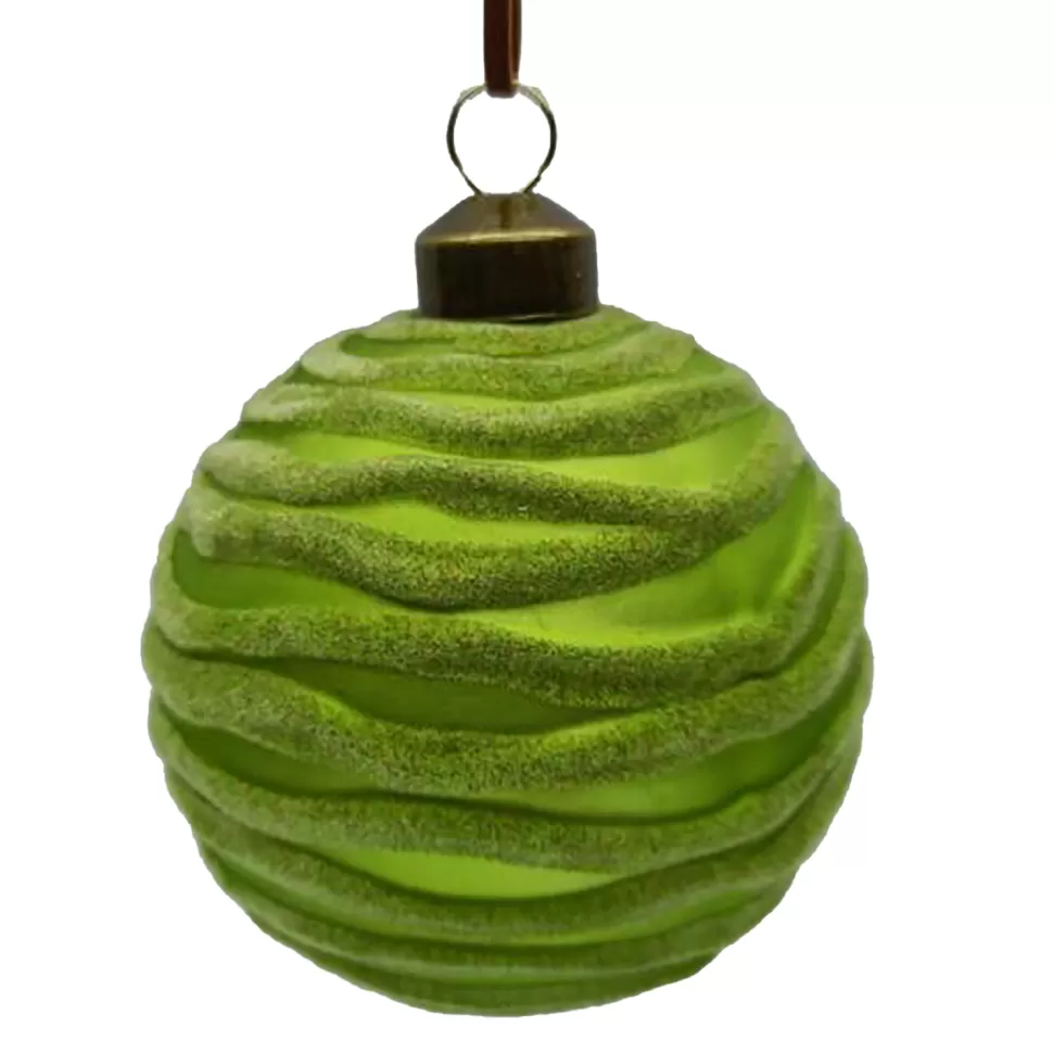 Christmas Forever ORN GLASS BALL 3″ GREEN LITE W/ WAVE FLOCKING