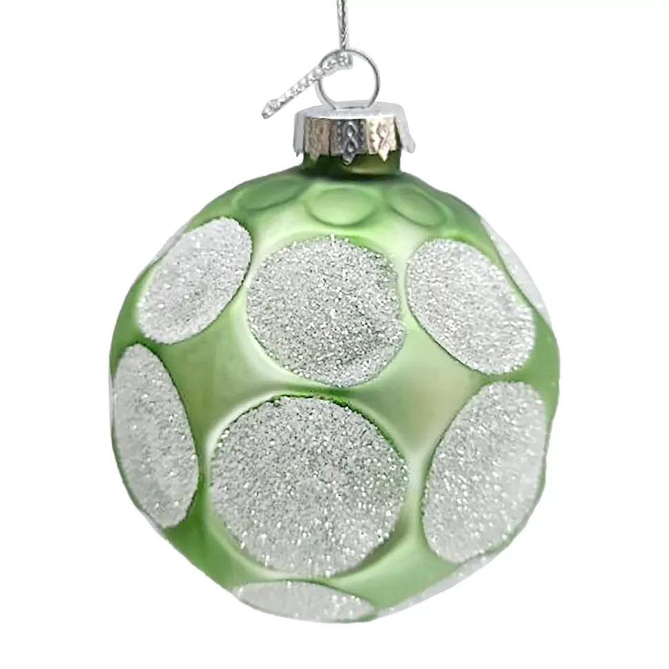 Christmas Forever ORN GLASS BALL 3″ GREEN MINT W/ CIRCLE ICE GLITTER