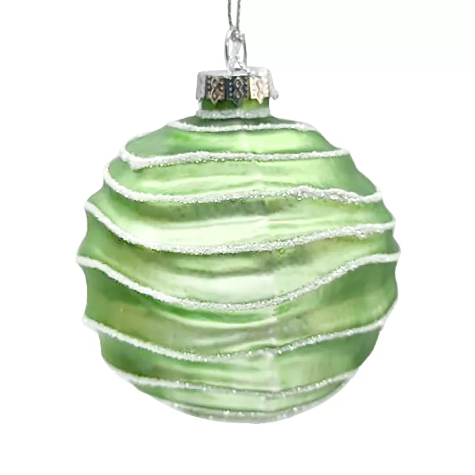 Christmas Forever ORN GLASS BALL 3″ GREEN MINT W/ WAVE ICE GLITTER