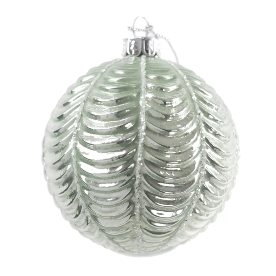 Christmas Forever ORN GLASS BALL 3″ GREEN- SAGE W/ SCALLOP