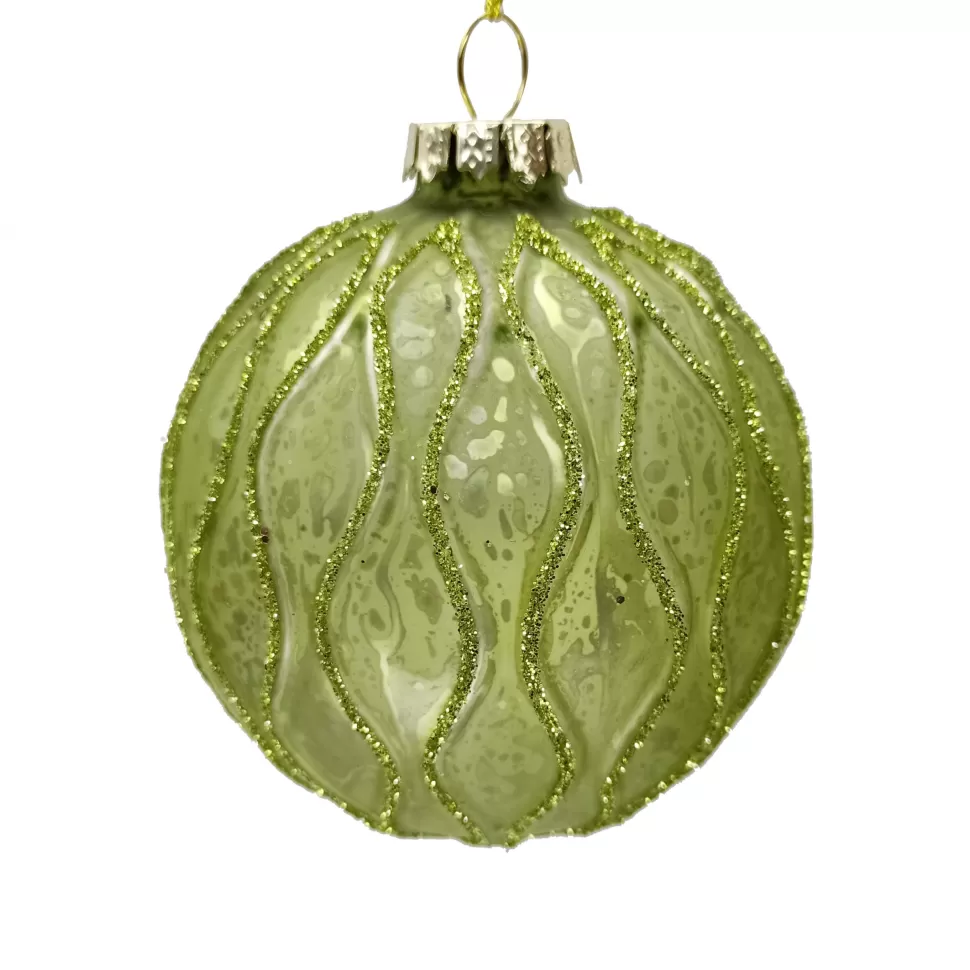 Christmas Forever ORN GLASS BALL 3″ GREEN-SAGE W/ GLITTER VEINING