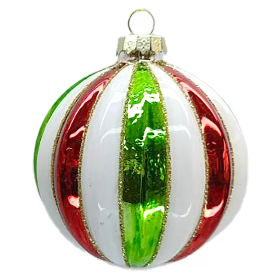Christmas Forever ORN GLASS BALL 3″ MULTI RED | GREEN | WHITE MELON W/ GLITTER