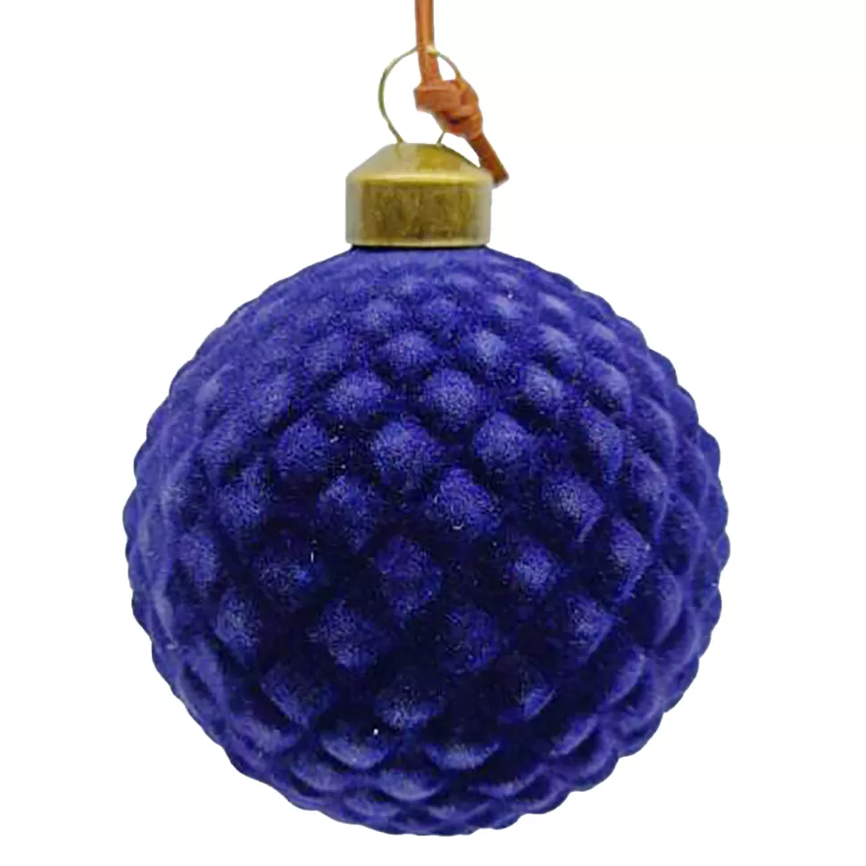 Christmas Forever ORN GLASS BALL 3″ NAVY W/ DIAMOND FLOCKED