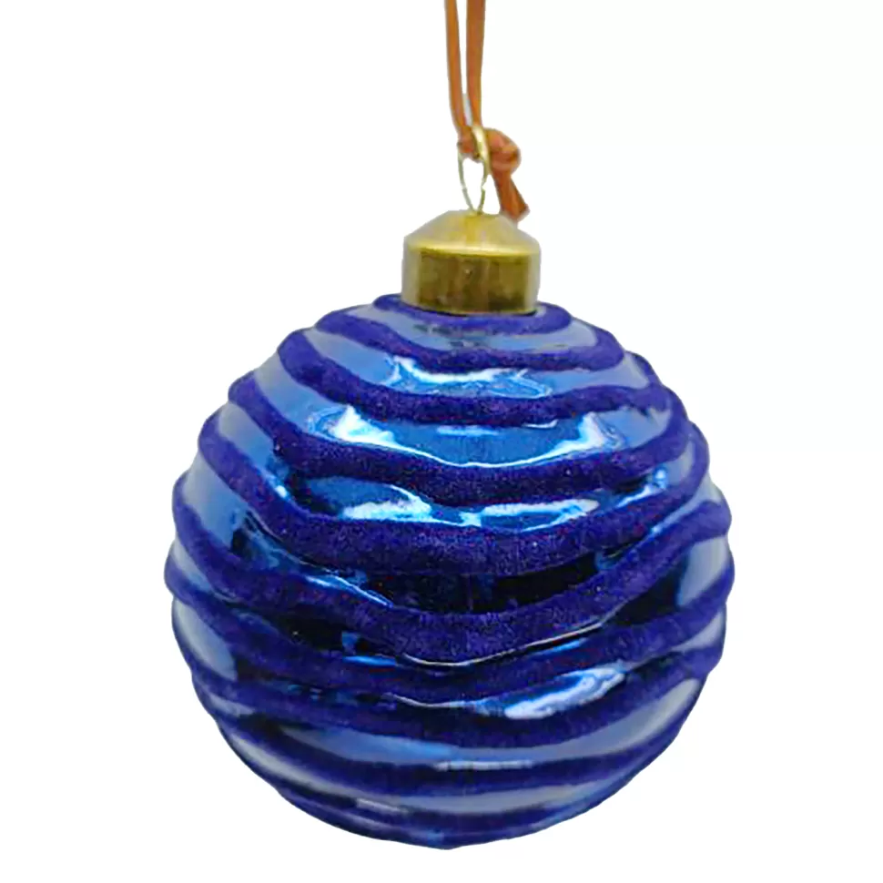 Christmas Forever ORN GLASS BALL 3″ NAVY W/ WAVE FLOCKING