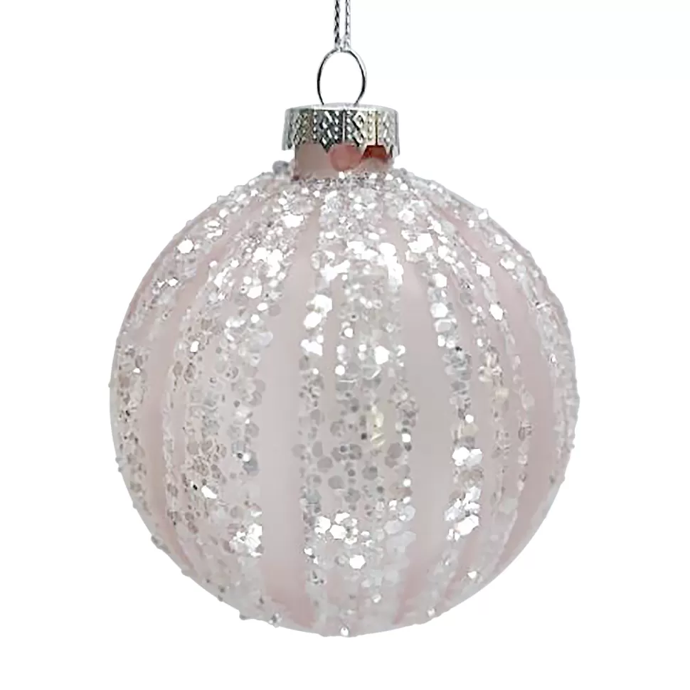Christmas Forever ORN GLASS BALL 3″ PINK FROST MELON W/ WHITE ICE GLITTER