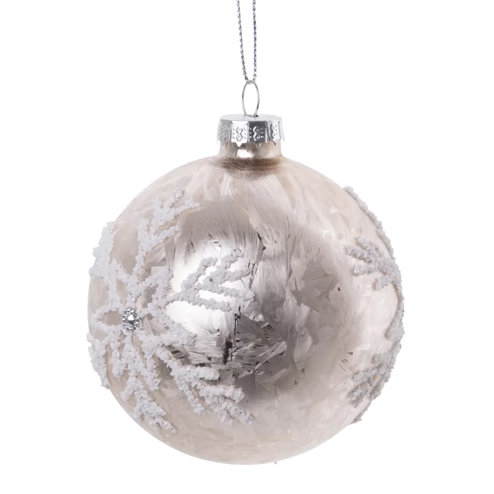Christmas Forever ORN GLASS BALL 3″ PINK FROSTED W/ WHITE SNOWFLAKE