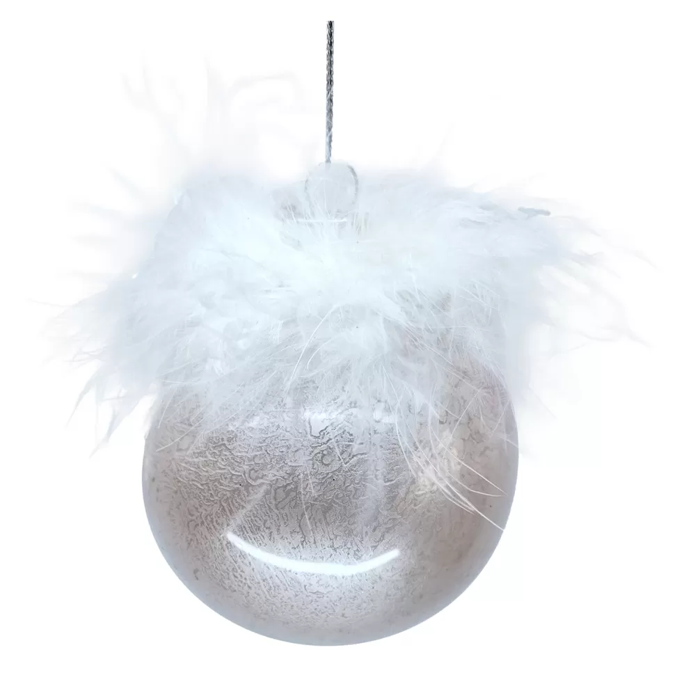 Christmas Forever ORN GLASS BALL 3″ PINK FROSTED WITH FEATHERS