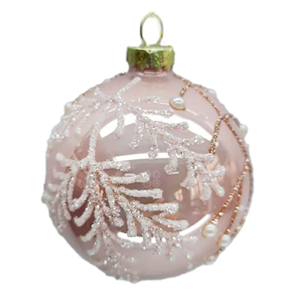 Christmas Forever ORN GLASS BALL 3″ PINK SHINY W/ PEARL & GOLD GLITTER
